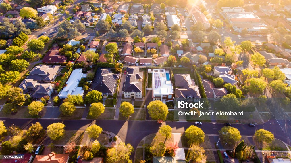Australian suburb Aerial view of a typical leafy Aussie suburb Australia Stock Photo