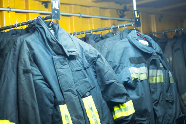 istock Fire station firefighter training equipment protective uniform used by fireman to fight fires and protect from flames 952566260