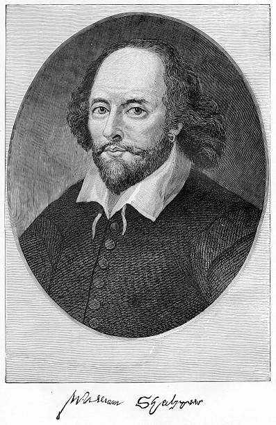 A portrait of William Shakespeare in pen and ink An excellent engraved portrait of William Shakespeare, including his signature. Digital restoration by Steven Wynn Photography. william shakespeare stock illustrations