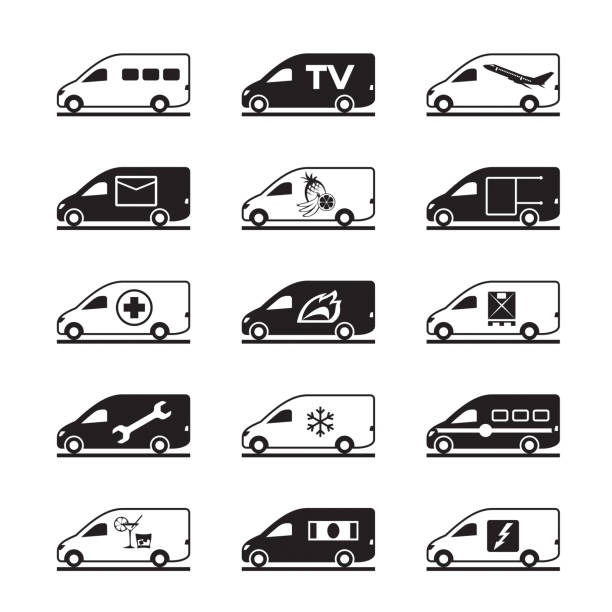 Passenger and freight vans and pickups Passenger and freight vans and pickups - vector illustration minivan stock illustrations