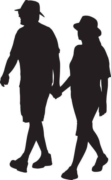 ilustrações, clipart, desenhos animados e ícones de meio envelhecido casal caminhando juntos. - women full length mature women white background
