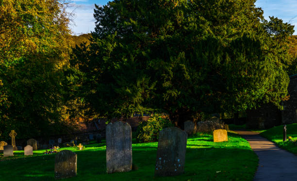 istock Old Medieval english Cemetery, gravestones, typical old British cemetery on a sunny day 952606426