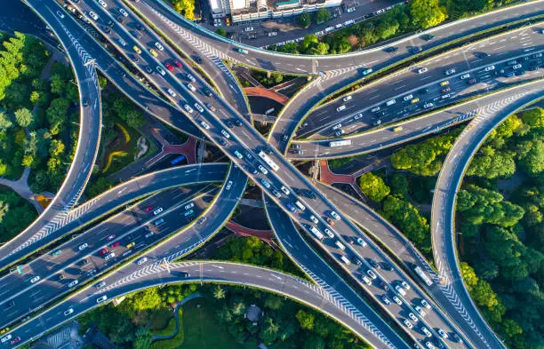 aerial view of shanghai viaduct in CBD in summer