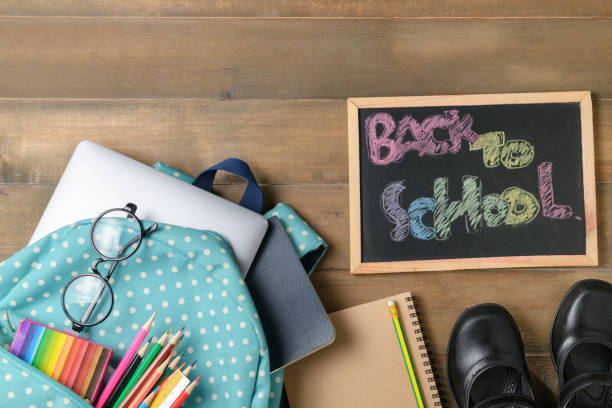 istock back to school text on black chalk board with bag 952625376