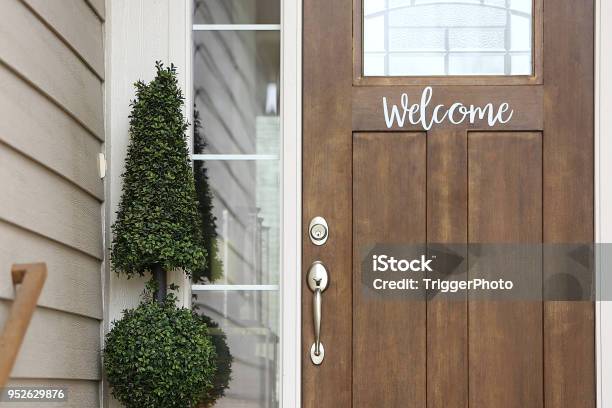 Front Door Stock Photo - Download Image Now - Domestic Life, Residential Building, Welcome Sign
