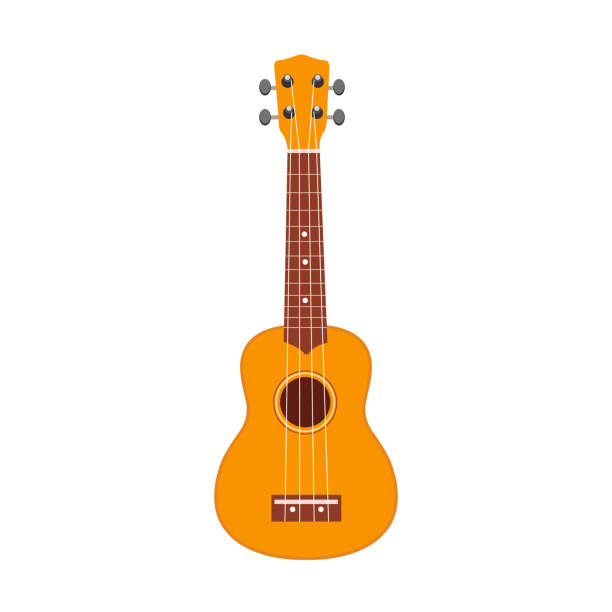 illustrazioni stock, clip art, cartoni animati e icone di tendenza di icona di ukulele. illustrazione vettoriale della chitarra hawaiana gialla e marrone isolata su uno sfondo bianco. - uke