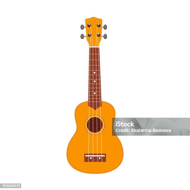 Ukulele Icon Vector Illustration Of Yellow And Brown Hawaiian Guitar Isolated On A White Background Stock Illustration - Download Image Now