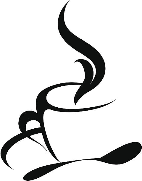 A black and white illustration of a coffee cup Vector coffee,editable eps,include high resolution jpeg image made from this vector black coffee swirl stock illustrations