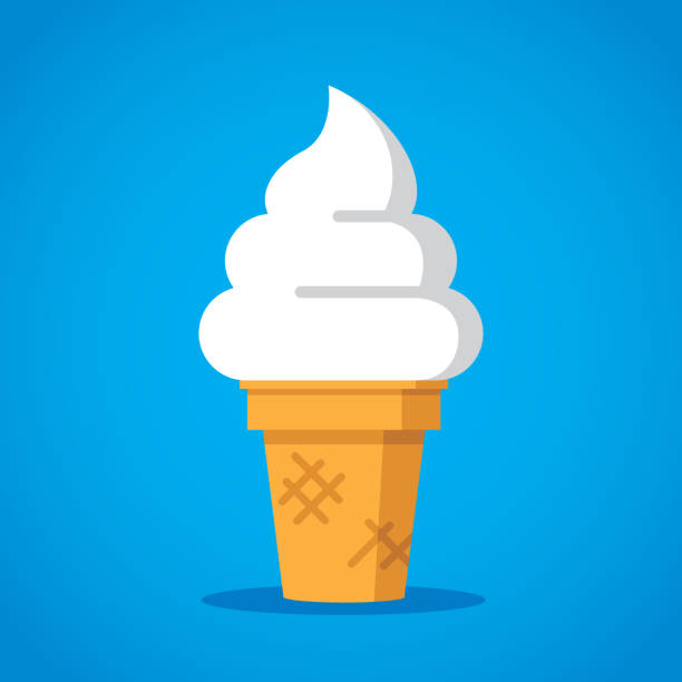 Soft Serve Icon Flat Vector illustration of a soft serve ice cream cone against a blue background in flat style. vanilla ice cream stock illustrations