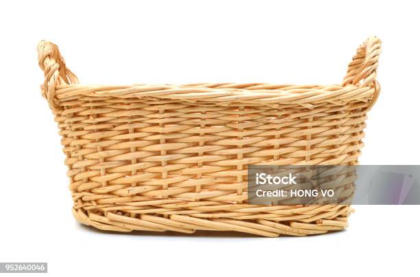An Empty Basket On A White Background Stock Photo - Download Image Now - Basket, Wicker, Cut Out