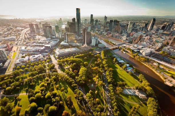 horizonte de melbourne - oceanía fotografías e imágenes de stock