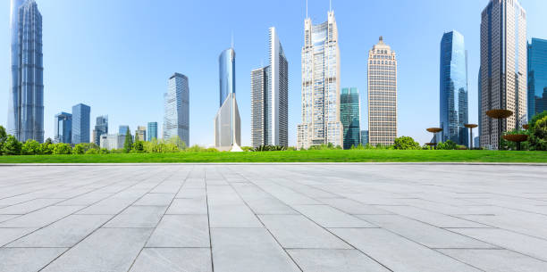 istock panoramic skyline and buildings with empty square floor in shanghai 952675952