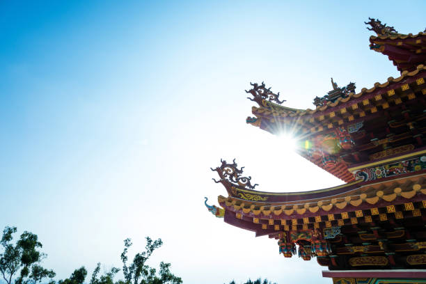 istock Chinese style temple roof under blue sky 952676306