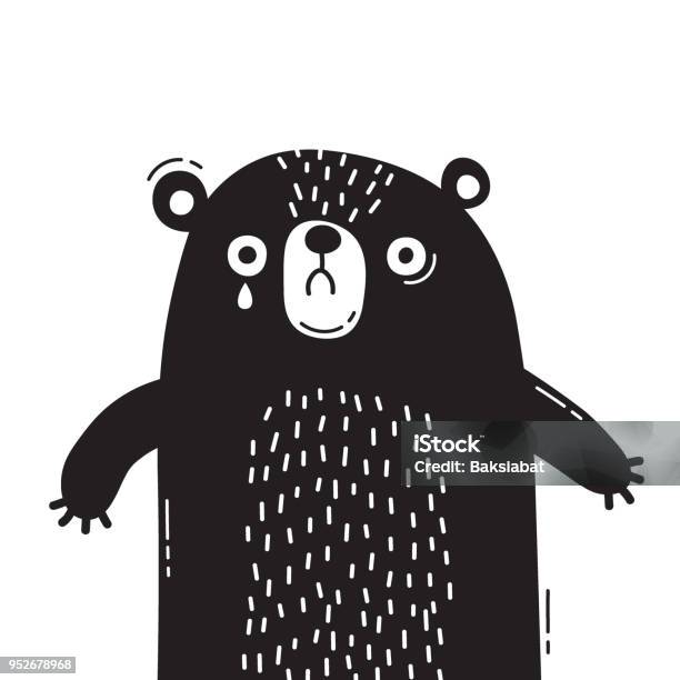 Sad Frightened Bear Cub Is Crying Concept Of Protecting Animals Vector Illustration Stock Illustration - Download Image Now