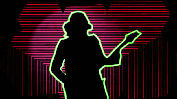 coole rock-gitarristen in der baseballkappe auf einem rosa hintergrund im licht der e-gitarre zu spielen - greenscreen musician stock-grafiken, -clipart, -cartoons und -symbole