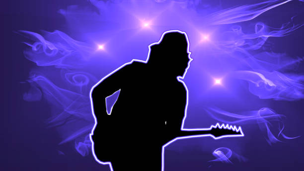 coole rock-gitarristen in der baseballkappe der elektrischen gitarre auf blauem hintergrund - greenscreen musician stock-grafiken, -clipart, -cartoons und -symbole