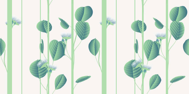 istock Seamless pattern, vintage green silver dollar eucalyptus leaves with flowers on light gray background 952696902