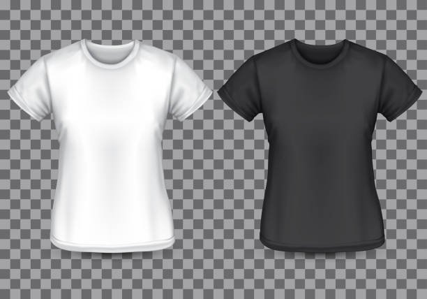 istock Woman T-shirt white black blank front on checkered background vector illustration. 952697126