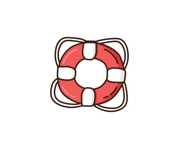 ilustrações de stock, clip art, desenhos animados e ícones de life buoy doodle. vector hand drawn illustration of lifeguard buoy for sos assistance. nautical icon, sea, summer icon - nobody inflatable equipment rope
