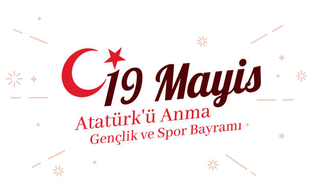 ilustraciones, imágenes clip art, dibujos animados e iconos de stock de mayo 19 conmemoración turca de ataturk, juventud y deportes de día. en idioma turco, 19 mayis ataturk'u anma, albergues ve spor bayrami. ilustración de fondo de vector con elementos de la bandera de turquía - número 19