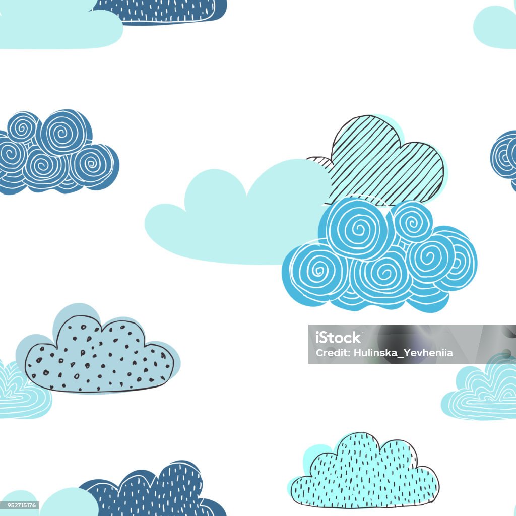 Patrón transparente hermoso doodle nubes. diseño fondo tarjetas de felicitación e invitaciones y para ropa de bebé. - arte vectorial de Nube libre de derechos