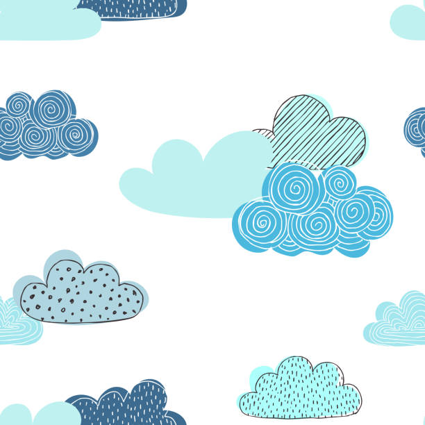 Beautiful seamless pattern of doodle clouds. design background greeting cards and invitations and for baby clothes. Beautiful seamless pattern of doodle clouds. design background greeting cards and invitations and for baby clothes cloudscape illustrations stock illustrations