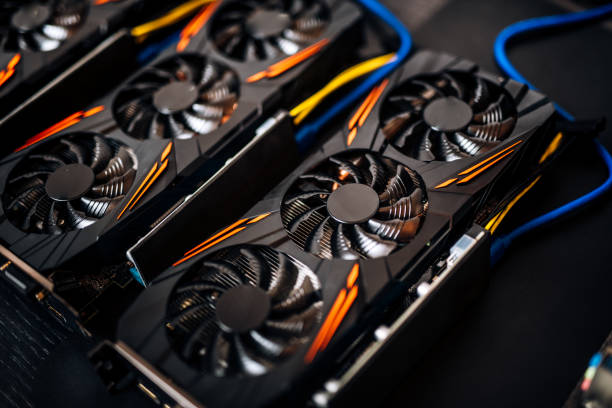 Crypto currency mining rig with graphics cards and gpu. Internet connected power rig mining ethereum, bitcoin and altcoins