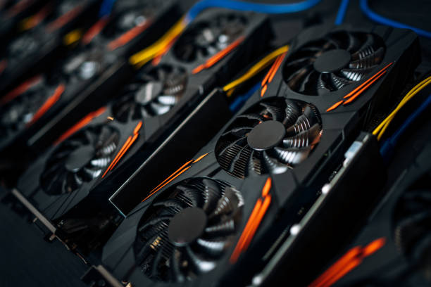 istock Close up details of graphics cards at cryptocurrencies mining rig. Modern technology 952715692
