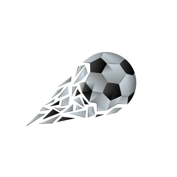 istock Polygonal broken soccer ball with fragments tail. Football vector background with a geometric ball that flies with a trajectory from the wreckage. 952719824