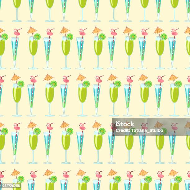 Seamless Pattern With Exotic Cocktails Stock Illustration - Download Image Now - Abstract, Alcohol - Drink, Art