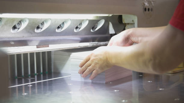 istock Female worker folds a stack of paper in the typography 952723610