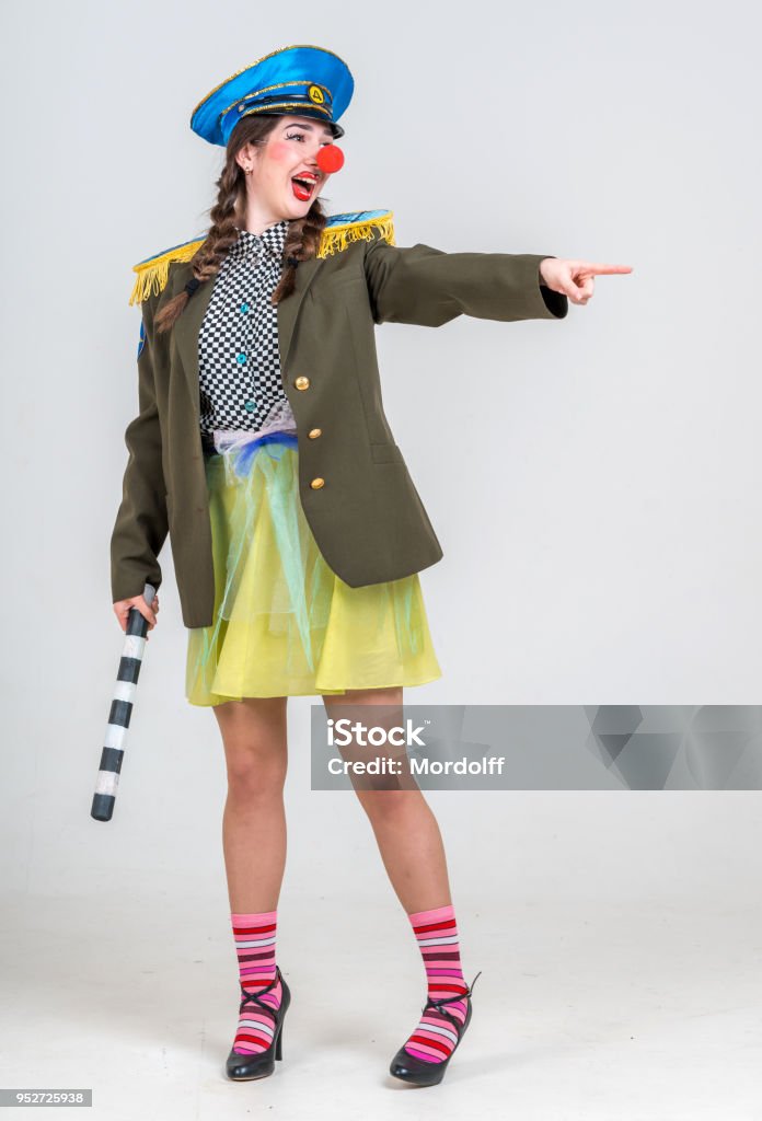 Funny Clown Policewoman Directing Road Traffic Stock Photo - Download Image  Now - Actor, Actress, Adult - iStock