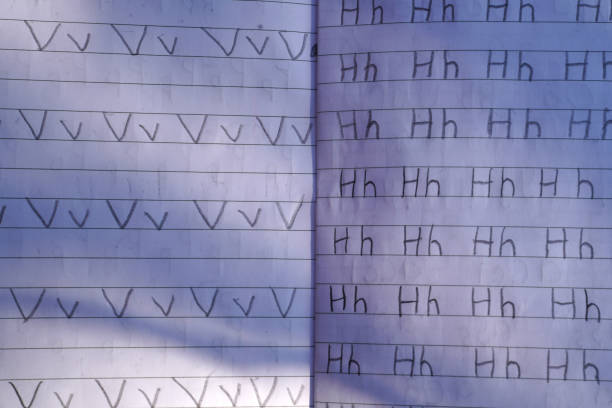 istock Child's hand writes in a notebook with a pencil 952729342