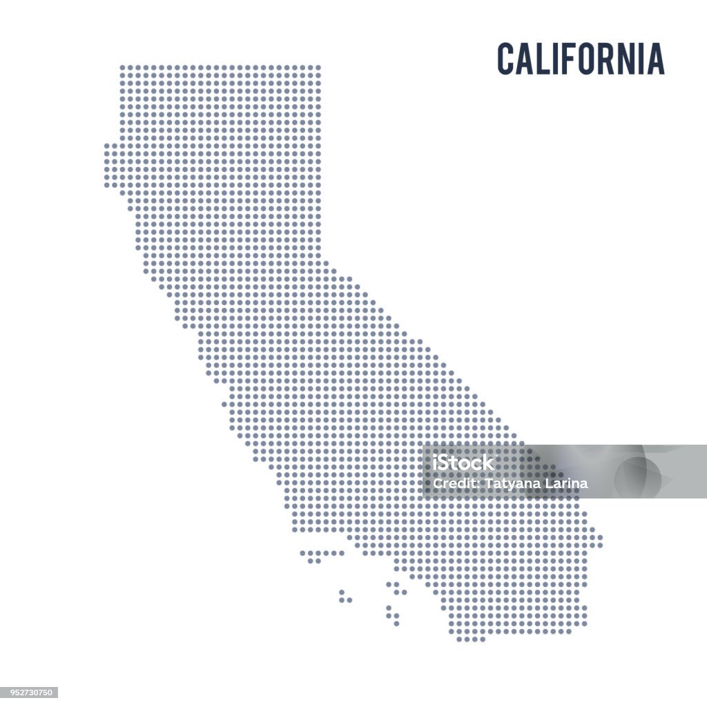 ベクトル点線マップ カリフォルニア州の白い背景に分離されました カリフォルニア州のベクターアート素材や画像を多数ご用意 カリフォルニア