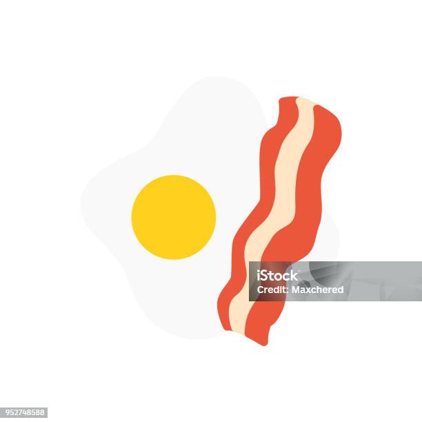 Ilustración de Huevos Y Tocino Desayuno Alimentos Icono Vector Plano y más Vectores Libres de Derechos de Tocino ahumado