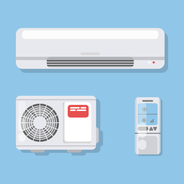 illustrazioni stock, clip art, cartoni animati e icone di tendenza di set di condizionatori d'aria. - air air conditioner electric fan condition