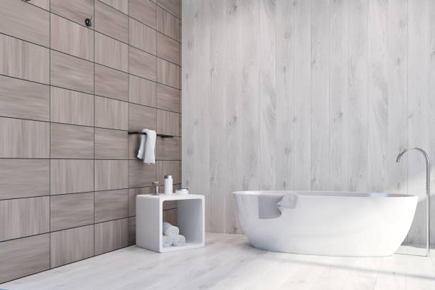 istock White and wooden tiles brown bathroom 952750710