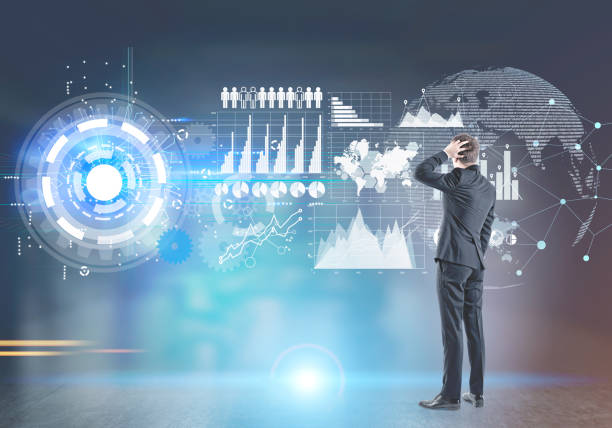istock Confused businessman, HUD, network hologram 952754886