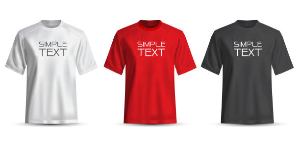 realistyczny t-shirt biały czerwony czarny na białym tle ilustracji wektorowej. - red t shirt stock illustrations