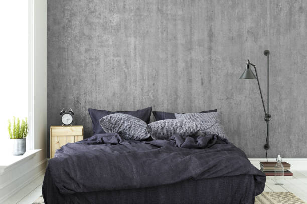 istock Bedroom interior with pastel colored bed and background template 952755412
