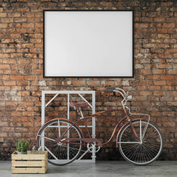 istock Modern interior with a bicycle and picture frame template 952755436