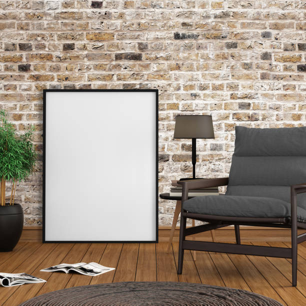 istock Modern interior with a chair and picture frame template 952755454