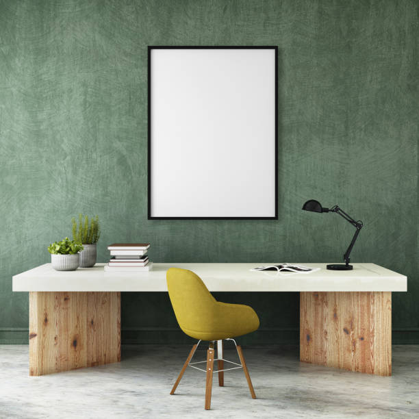 istock Modern interior with office desk and picture frame template 952755466