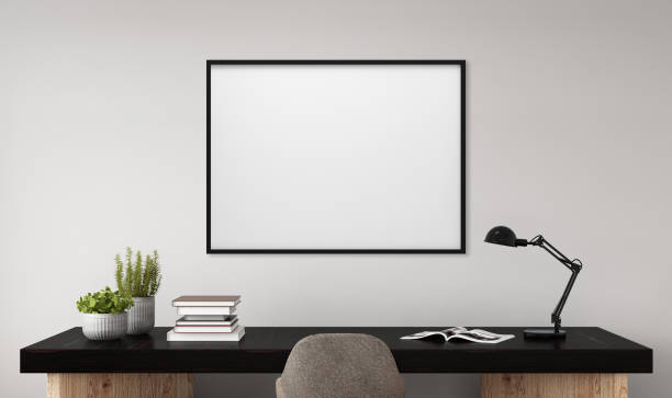 istock Modern interior with office desk and picture frame template 952755468