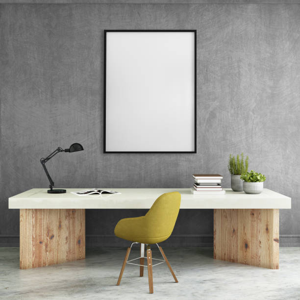 istock Modern interior with office desk and picture frame template 952755480