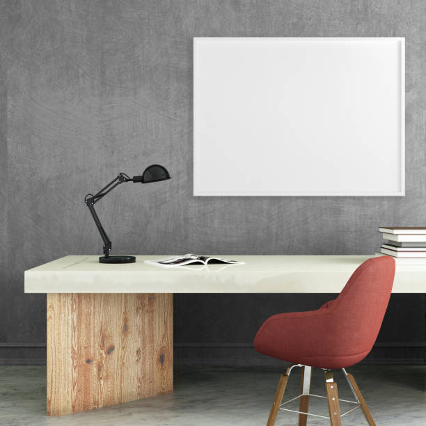 istock Modern interior with office desk and picture frame template 952755484