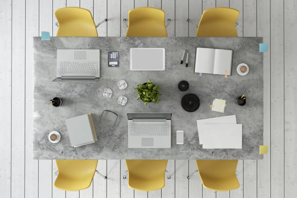 istock Knolling top view of a team office table 952757908