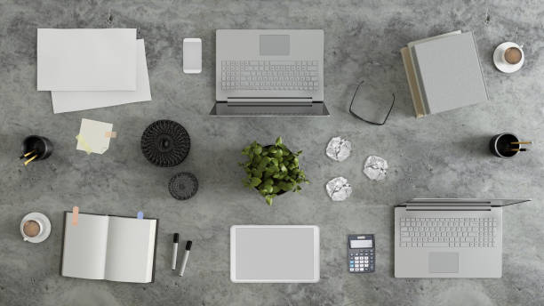 istock Knolling top view of a team office table 952757924