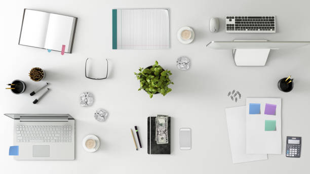 istock Knolling top view of a team office table 952757942