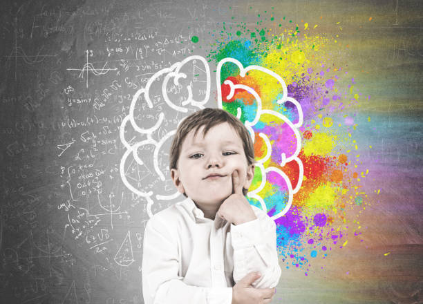 istock Thinking little boy, finger on cheek, brain 952758000